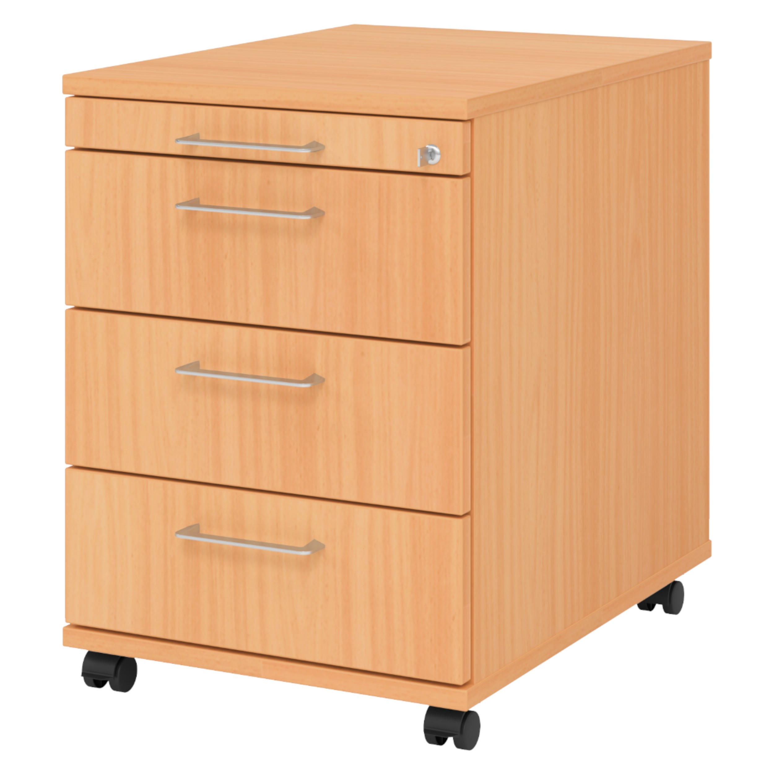 ROLLCONTAINER - 3 Materialschubladen 58/42,8/59 cm in Buchefarben Bügelgriff (Metall) - Buchefarben, Holzwerkstoff (42.8/59/58cm) - bümö
