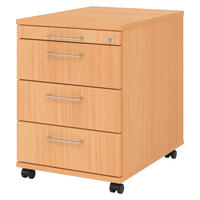 ROLLCONTAINER - 3 Materialschubladen 58/42,8/59 cm in Buchefarben Bügelgriff (Metall) - Buchefarben, Holzwerkstoff (42.8/59/58cm) - bümö