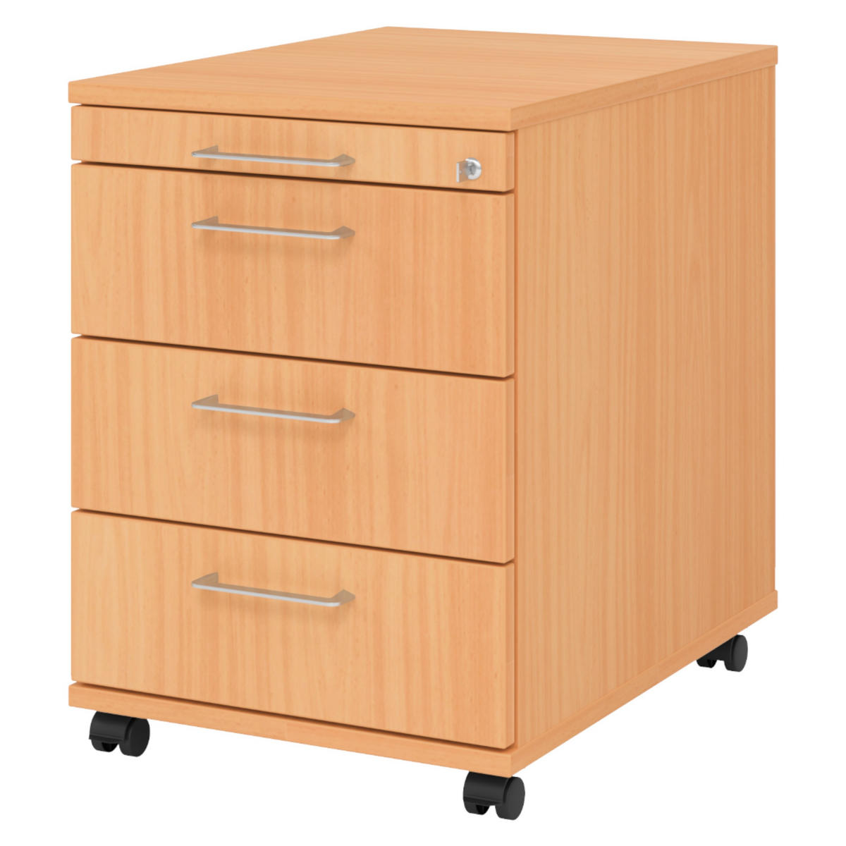 ROLLCONTAINER - 3 Materialschubladen 58/42,8/59 cm in Buchefarben Bügelgriff (Metall) - Buchefarben, Holzwerkstoff (42.8/59/58cm) - bümö