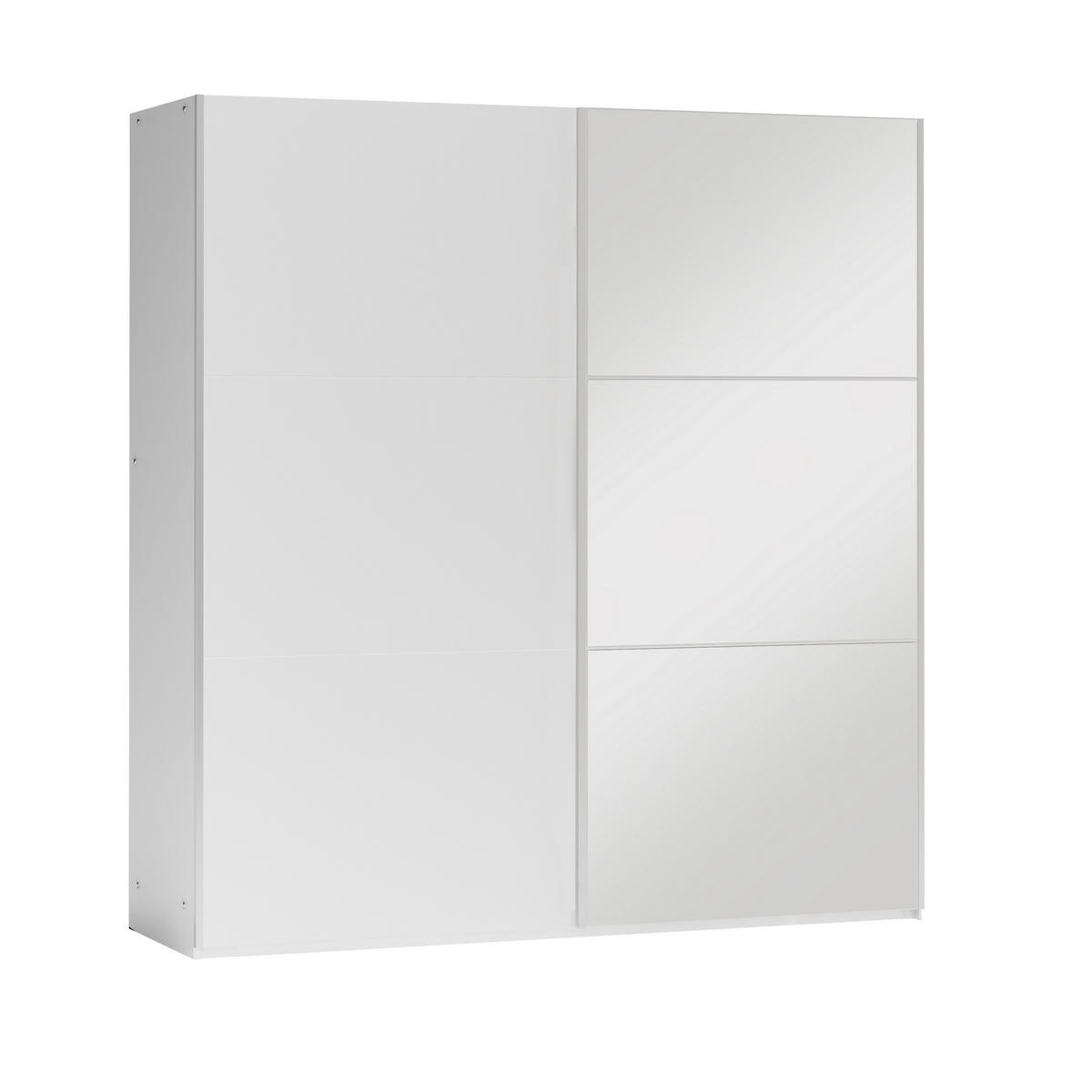 SCHWEBETÜRENSCHRANK IVERN 151/215/65 cm 2-türig mit Spiegel Weiß - Weiß, Holzwerkstoff (151/215/65cm) - MASSENO