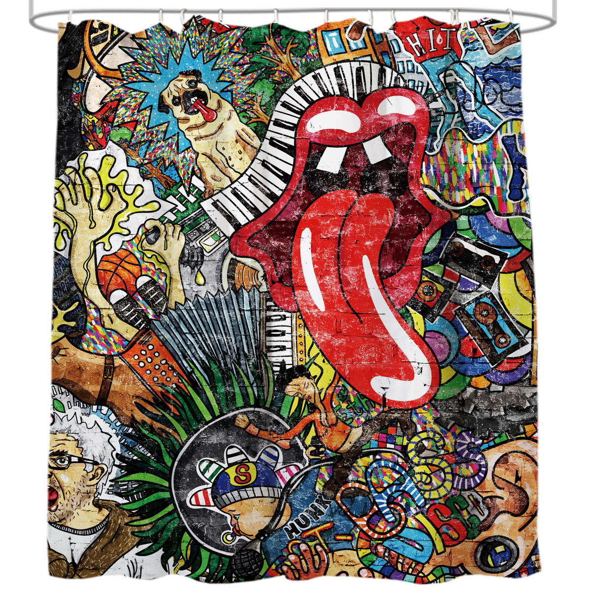 DUSCHVORHANG Graffiti 180 x 200 cm - Rot, Textil (180/200cm) - Sanilo