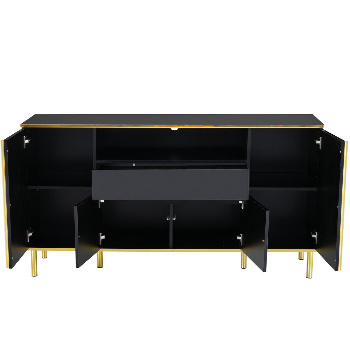 SIDEBOARD Hochglanz 150 x 40 x 80 cm Schwarz mit LED - Schwarz, Holzwerkstoff (150/80/40cm) - Meubliv