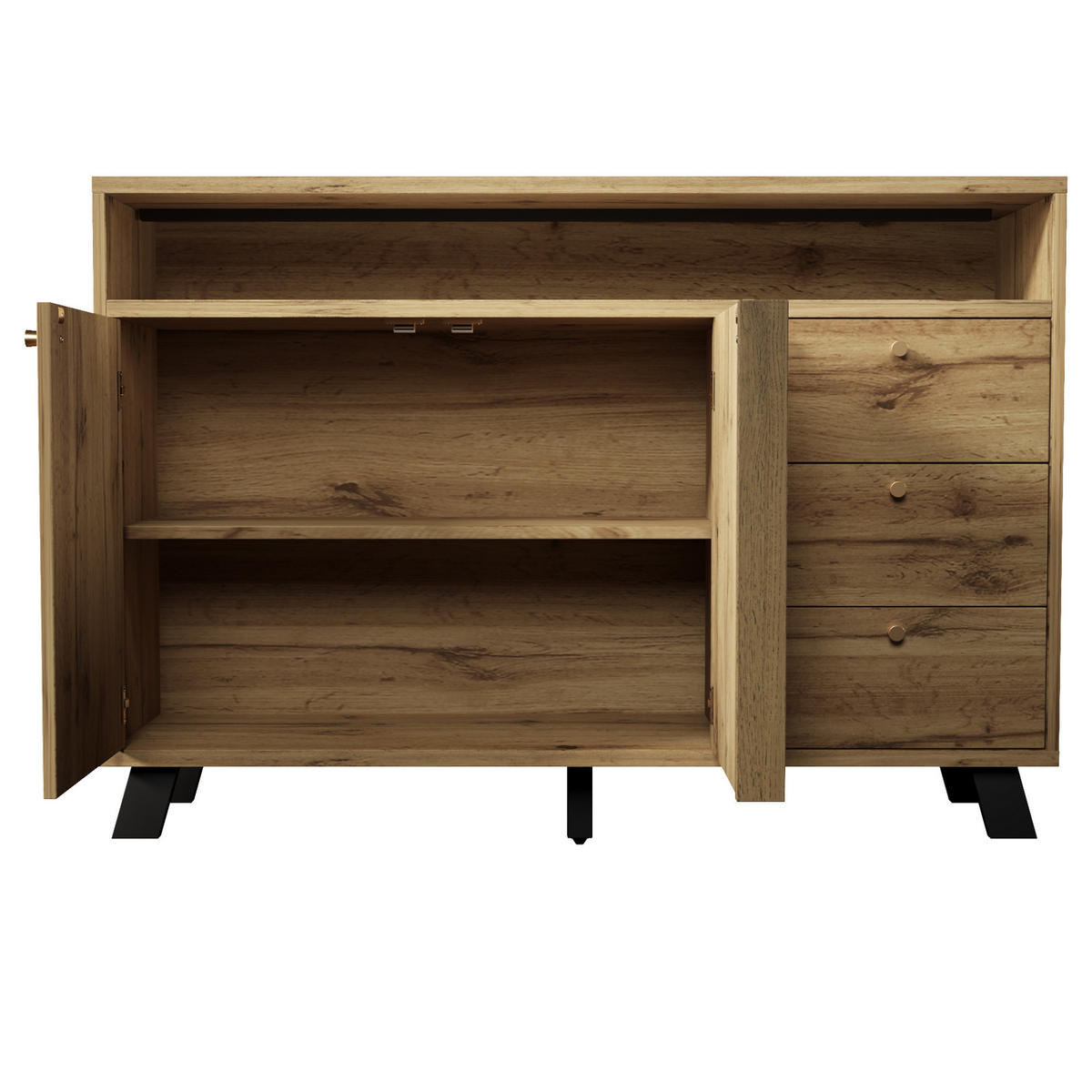 SIDEBOARD 120/40/85 cm in Dunkleiche mit 3 Schubladen und 2 Türen - Braun, Holz (120/85/40cm) - Flora Grace