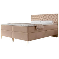 BOXBETT Caresso Beige, Velours, 160x200 cm - Beige/Goldfarben, Textil/Metall (160/200cm) - Selsey