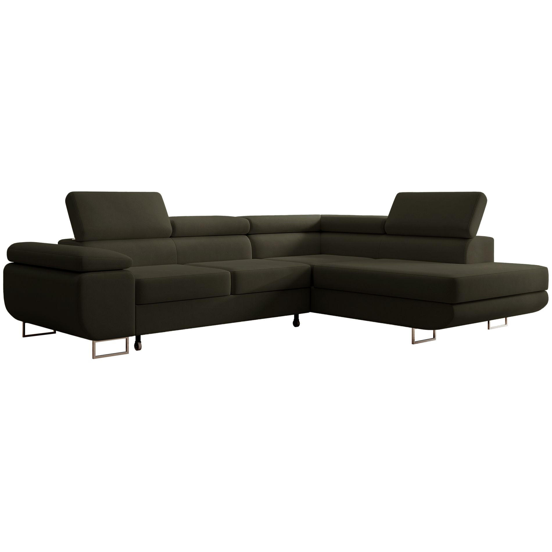 ECKSOFA Stevil Olivgrün Velours - Silberfarben/Olivgrün, Textil/Metall (275/203cm) - Selsey