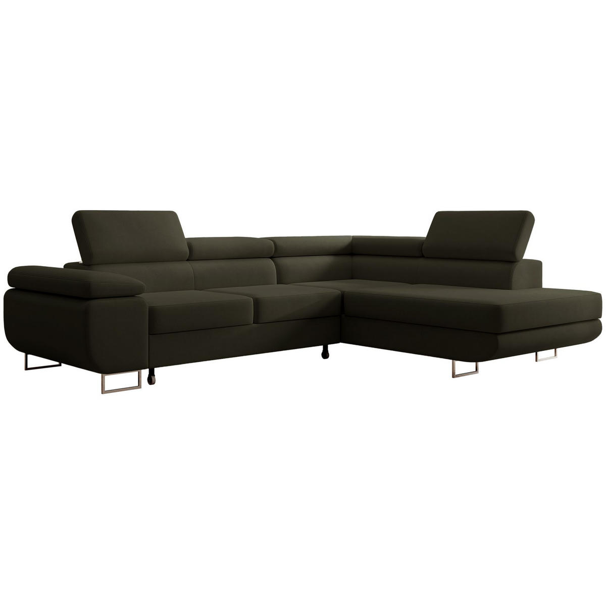 ECKSOFA Stevil Olivgrün Velours - Silberfarben/Olivgrün, Textil/Metall (275/203cm) - Selsey