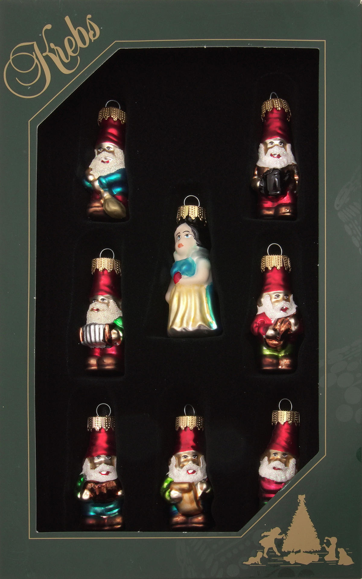 CHRISTBAUMSCHMUCK Schneewittchen Mini-Set Mehrfarbig 6cm (Glas / 8 Stk.) - Multicolor, Glas (3/6/3cm) - Krebs Glas Lauscha