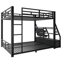 ETAGENBETT 140/200 cm in Schwarz mit LED, Ablagen und 2 Stoffschubladen - Schwarz, Holzwerkstoff/Metall (140/200cm) - WISHDOR