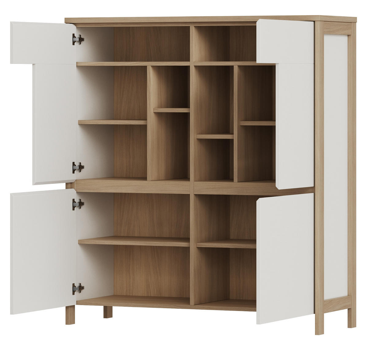 HIGHBOARD weiß, Eiche 111 cm, Kommode skandinavisch mit Soft-Close, Finnes - Eichefarben/Weiß, Holzwerkstoff/Metall (111/125/39cm) - Furn.Design