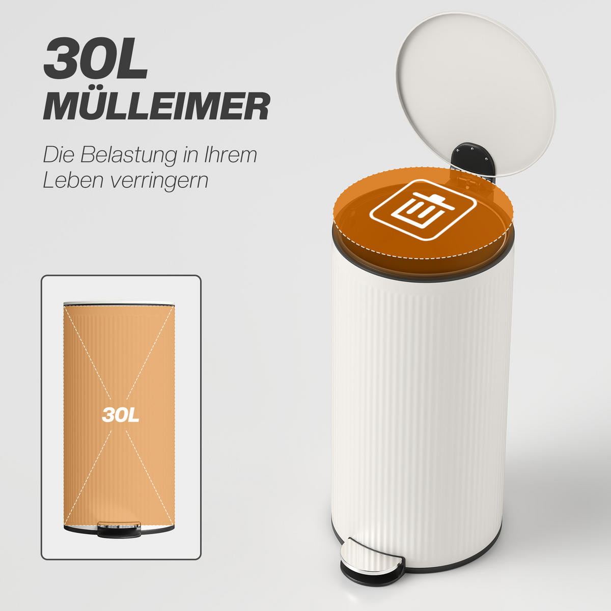 MÜLLEIMER Creme 91.44/76.2/153.67 cm - Creme, Metall (76.2/153.67/91.44cm) - HOMCOM