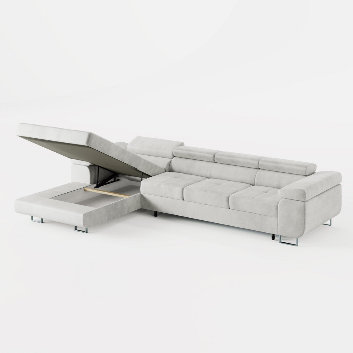 ECKSOFA VEMO CORE PLUS Links Schwarz Velours-Stoff mit Schlaffunktion und Bettkasten - Schwarz, Holz/Metall (335/205cm) - Barchello