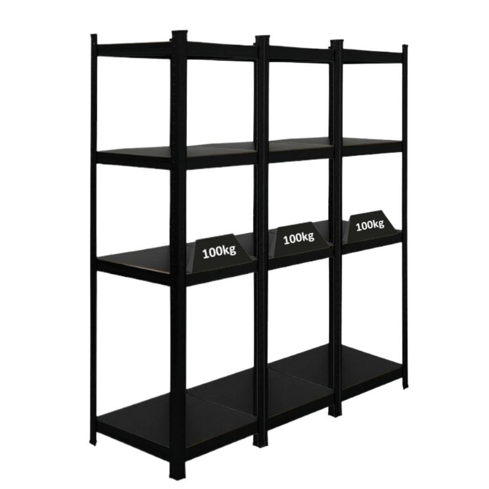 SCHWERLASTREGAL Ragnar All Black Series 3er-Set mit 3x 150x45x45 cm Fachlast 100 kg Matt Schwarz - Schwarz, Metall (135/150/45cm) - PROREGAL