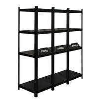SCHWERLASTREGAL Ragnar All Black Series 3er-Set mit 3x 150x45x45 cm Fachlast 100 kg Matt Schwarz - Schwarz, Metall (135/150/45cm) - PROREGAL