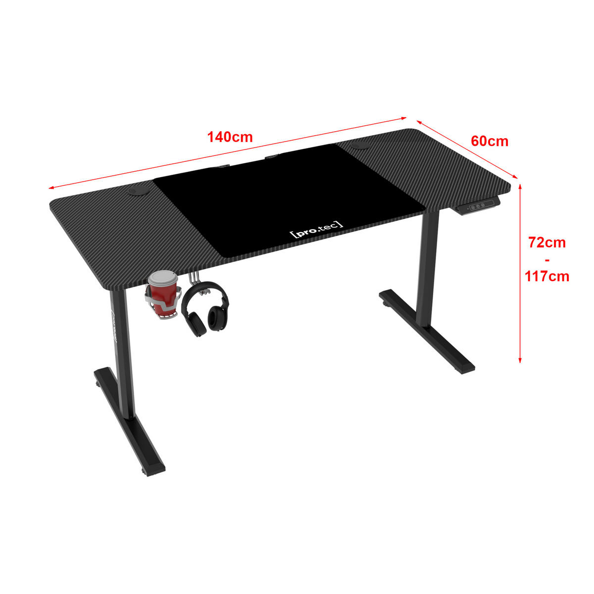 COMPUTERTISCH Hayward - Schwarz, Holzwerkstoff/Metall (60/140/117cm) - pro.tec
