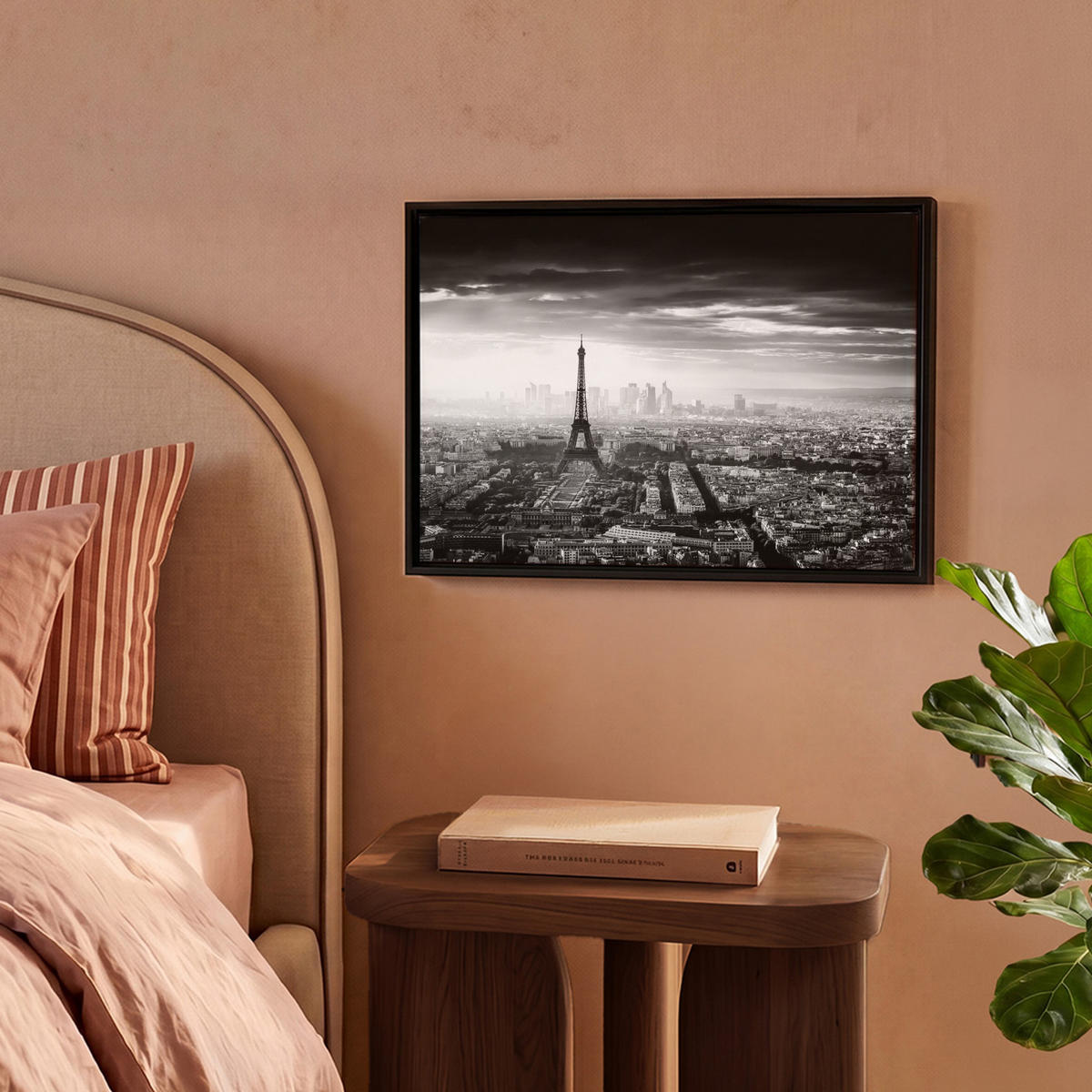 LEINWAND Bilder mit Rahmen - Paris - Skyline - Eiffelturm - Stadt - Wolken - 40x30 - Dunkelgrau, Textil (40/30cm) - MuchoWow