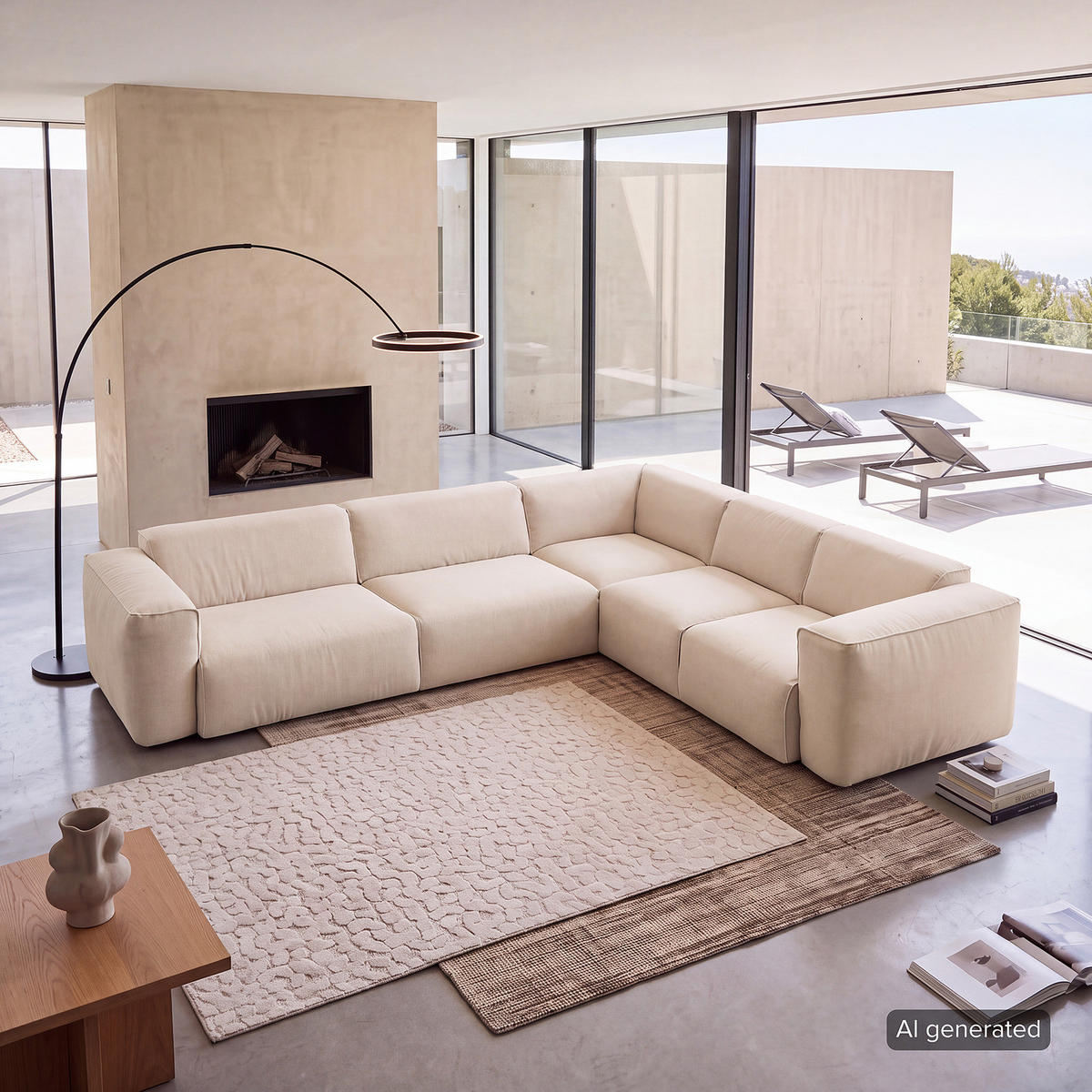 ECKSOFA mit Rundecke - Beige/Schwarz, Kunststoff/Textil (325/260cm) - home24