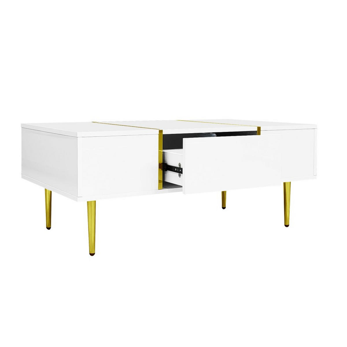 COUCHTISCH in Weiß mit 2 Schubladen und Hochglanz - Weiß, Holz (100/60/41.5cm) - KOMHTOM