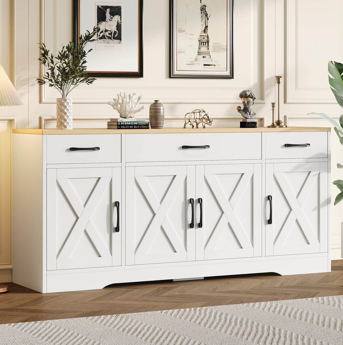 SIDEBOARD 160/37/75 cm Weiß aus MDF mit 3 Schubladen und 4 Türen - Weiß, Holzwerkstoff (37/75/160cm) - OKMYHOME