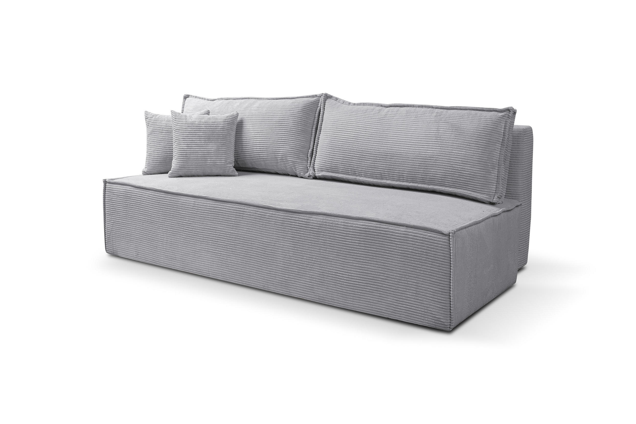 SCHLAFSOFA TIMO, Sofa mit Schlaffunktion und Bettkasten, Farbe: Grau, Cordstoff - Grau, Textil (200/80/93cm) - VENASI MÖBEL