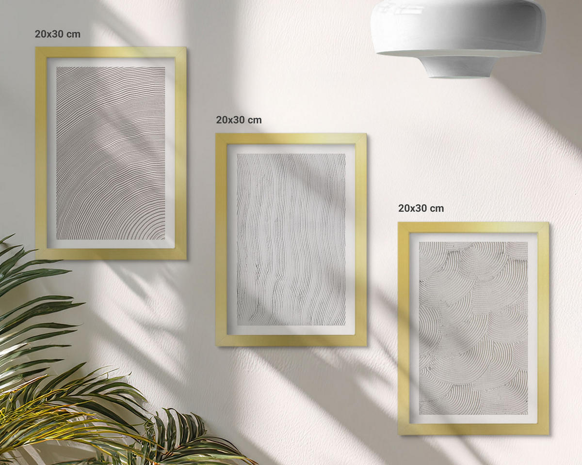 BILDER SET 3er Set - 20x30 cm Goldrahmen - Sandmuster geometrische Strukturen - Goldfarben, Kunststoff (20/30cm) - TULUP