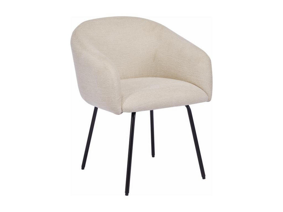 STUHL mit Armlehnen 2er-Set - Strukturstoff & schwarzes Metall - Cremefarben - NISTOSIA - Creme, Textil (62/78/61cm) - Vente-Unique