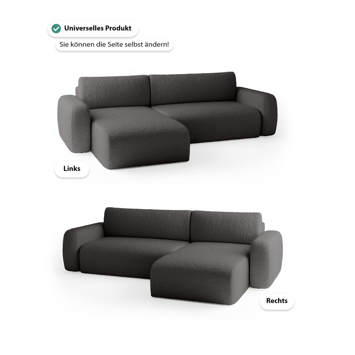 ECKSOFA Eckcouch Varde Universelle Graphite - Grau, Textil (294/185cm) - Fedve