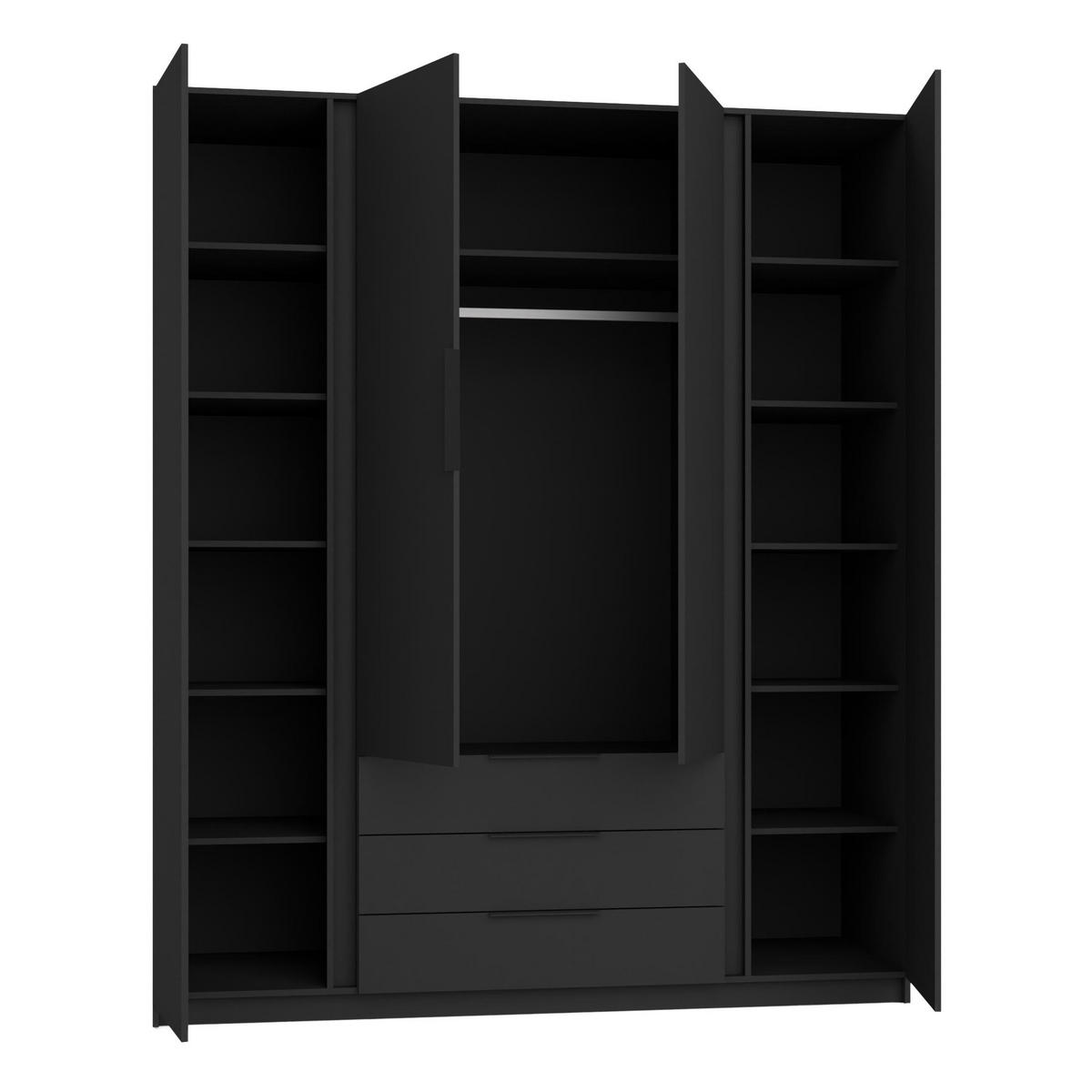 KLEIDERSCHRANK Nehir Schwarz/Eiche Evoke 200 cm - 4T3S Modern mit Schubladen - Eichefarben/Schwarz, Holzwerkstoff/Kunststoff (200/239/61.9cm) - AX Living
