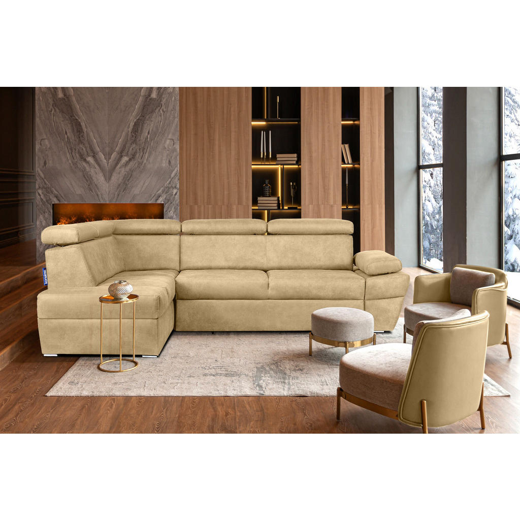 Thumbnail - Konsimo® Schlafecksofa, Ecru, Textil, L-Form,L-Form, 270x190 cm, Hergestellt in Europa, Wohnzimmer, Sofas & Couches, Woh...