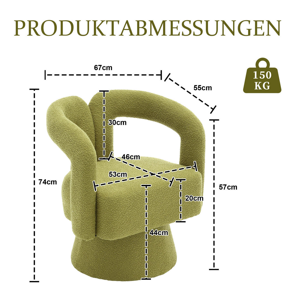OTOČNÉ kreslo 55/67/74 cm olivovozelené s 360° otáčaním z buklé - olivovozelená, textil (55/74/67cm) - OKWISH