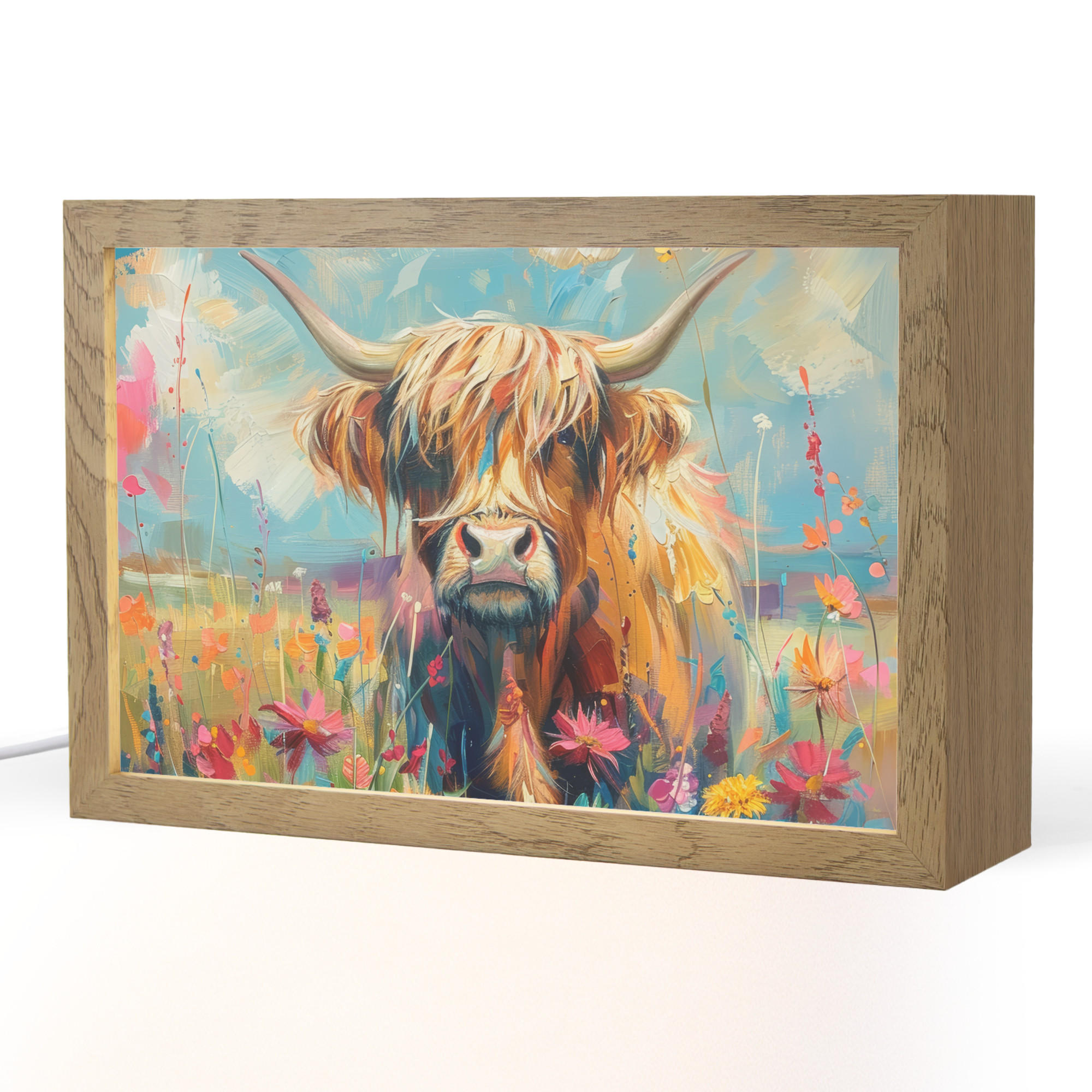 TISCHLEUCHTE Schottische Hochländer - Natur - Farbenfroh - Blumen 30x20 cm - Bordeaux, Holzwerkstoff (8/30/20cm) - OnlyWow