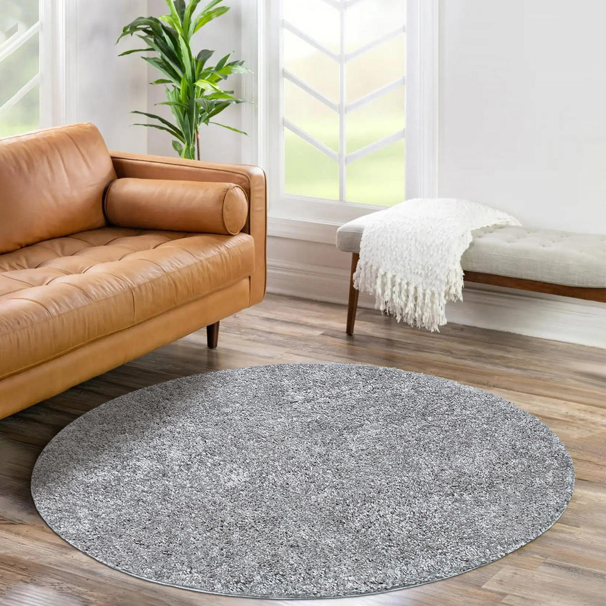 HOCHFLOR-TEPPICH City Shaggy 500 Grau 160 cm Rund - Grau, Textil (160/160cm) - carpet city
