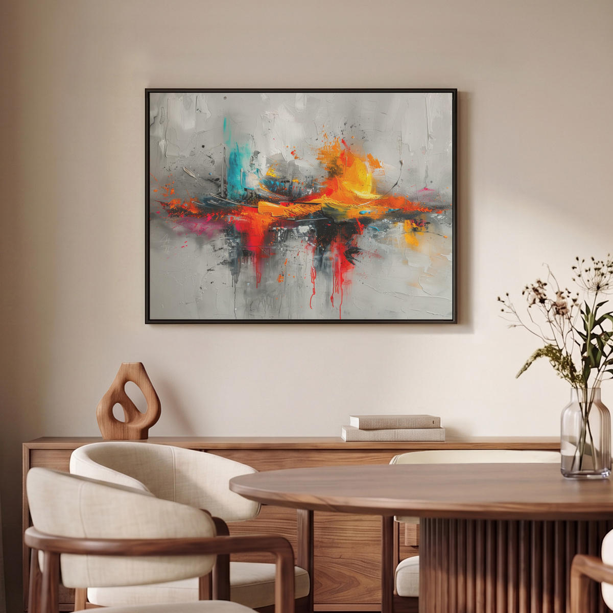 LEINWAND Bilder mit Rahmen - Moderne Kunst - Orange - Grau - Abstrakt - 70x50 - Hellgrau, Textil (70/50cm) - MuchoWow
