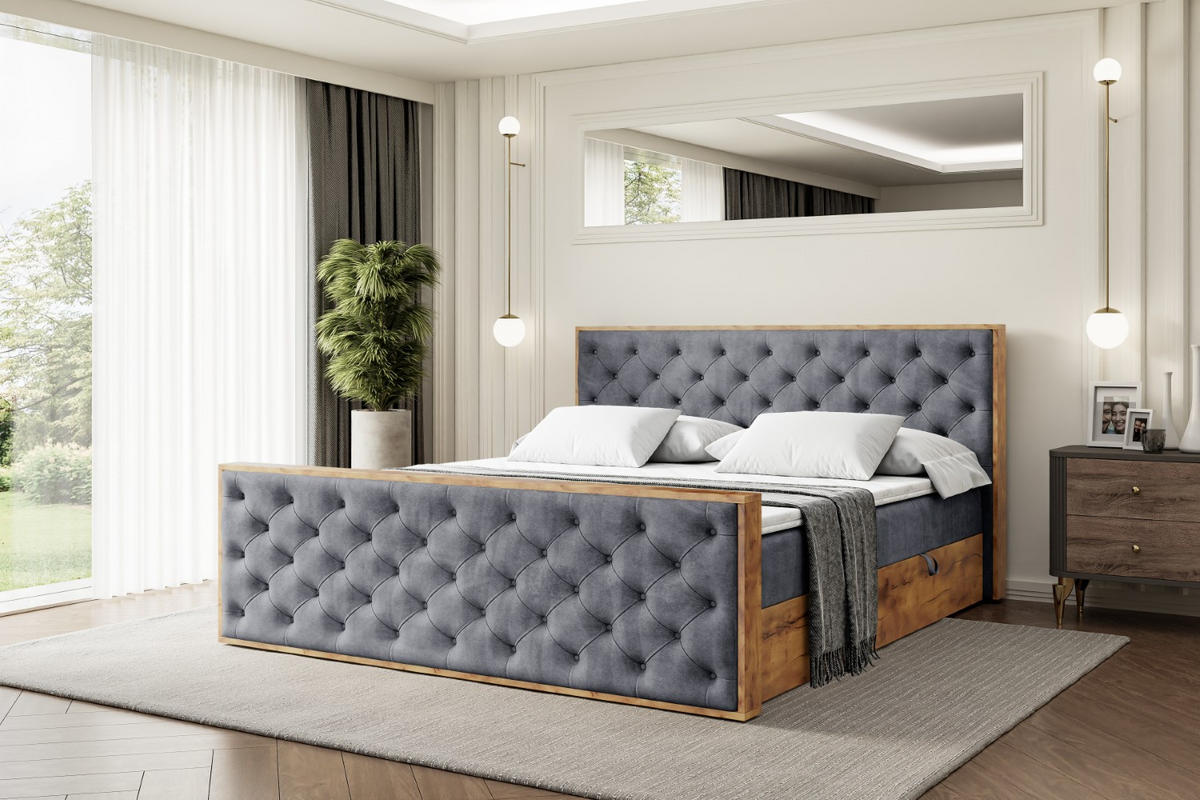 BOXBETT mit Matratze H4 und Lattenrost - LOLLI3-Z - 160x200 - Dunkelgrau Casablanca - Dunkelgrau, Holzwerkstoff (160/200cm) - ALTDECOR