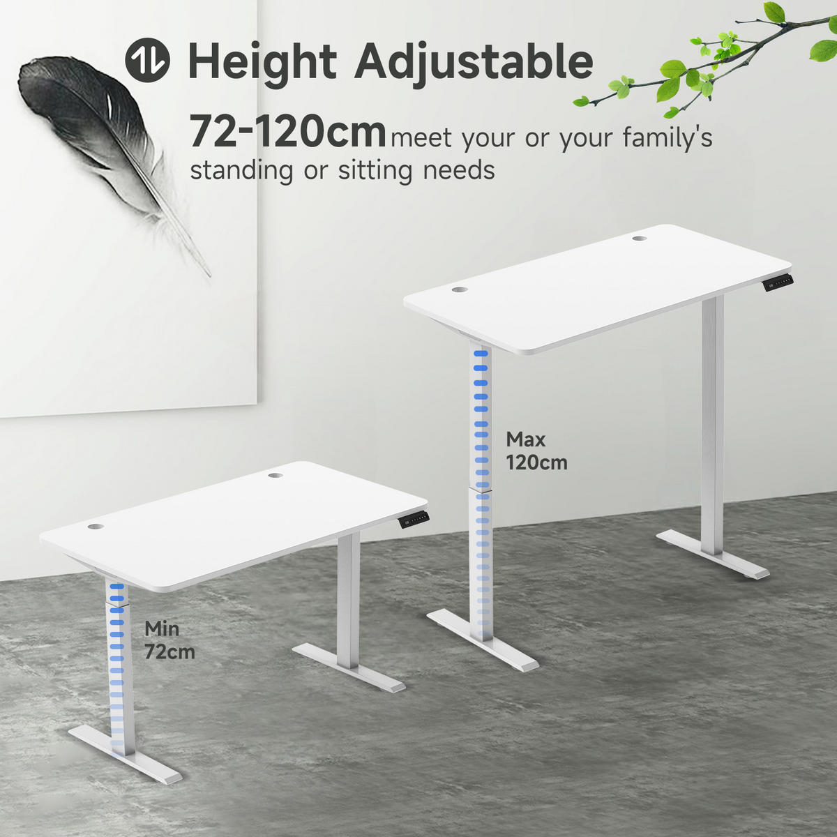 KLAPPTISCH Schreibtischgestell 58/180 cm in Weiß – elektrisch, mit 4 Speicherplätzen - Weiß, Metall (57.5/180/119cm) - BEAOK