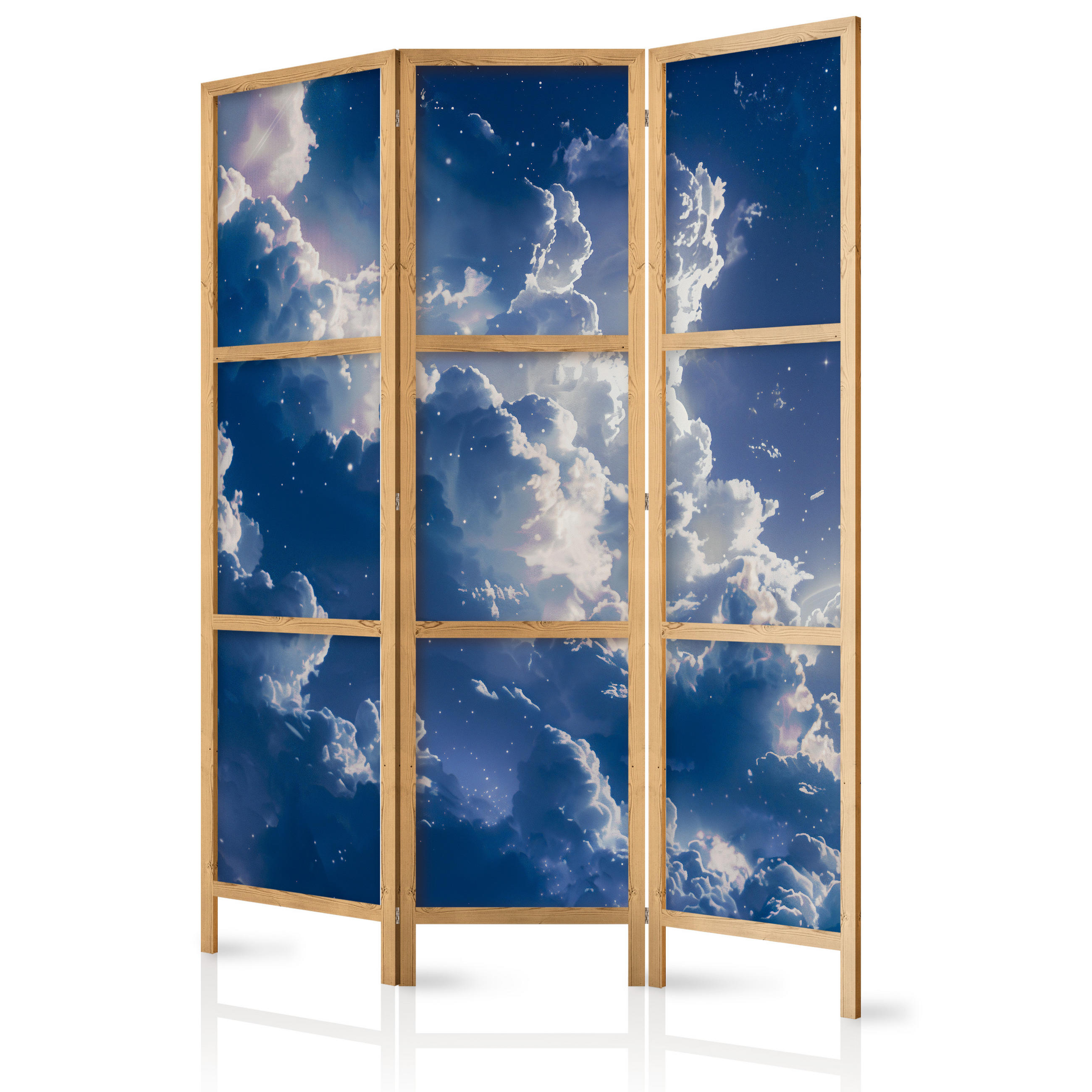 PARAVENT Japanischer 3-tlg 135x172 cm Abendhimmel - Blau, Holz/Textil (135/172/3cm) - Muralo