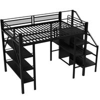 HOCHBETT 140/200 cm aus Metall mit Schreibtisch, Regal und Kleiderschrank Schwarz - Schwarz, Metall (140/200cm) - Modenvie