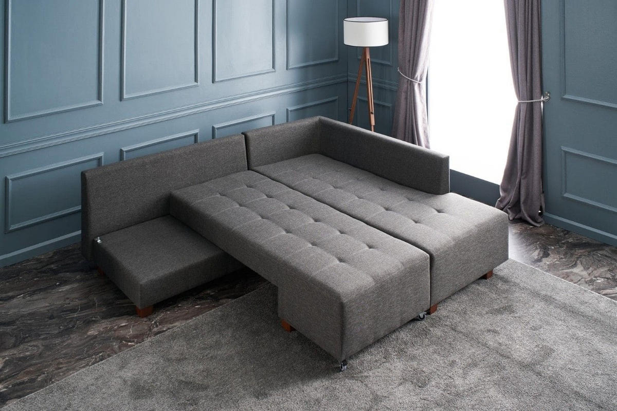 ECKSOFA mit rollbarer Schlaffunktion - Anthrazit/Walnussfarben, Holzwerkstoff/Kunststoff (206/280cm) - myHomelando