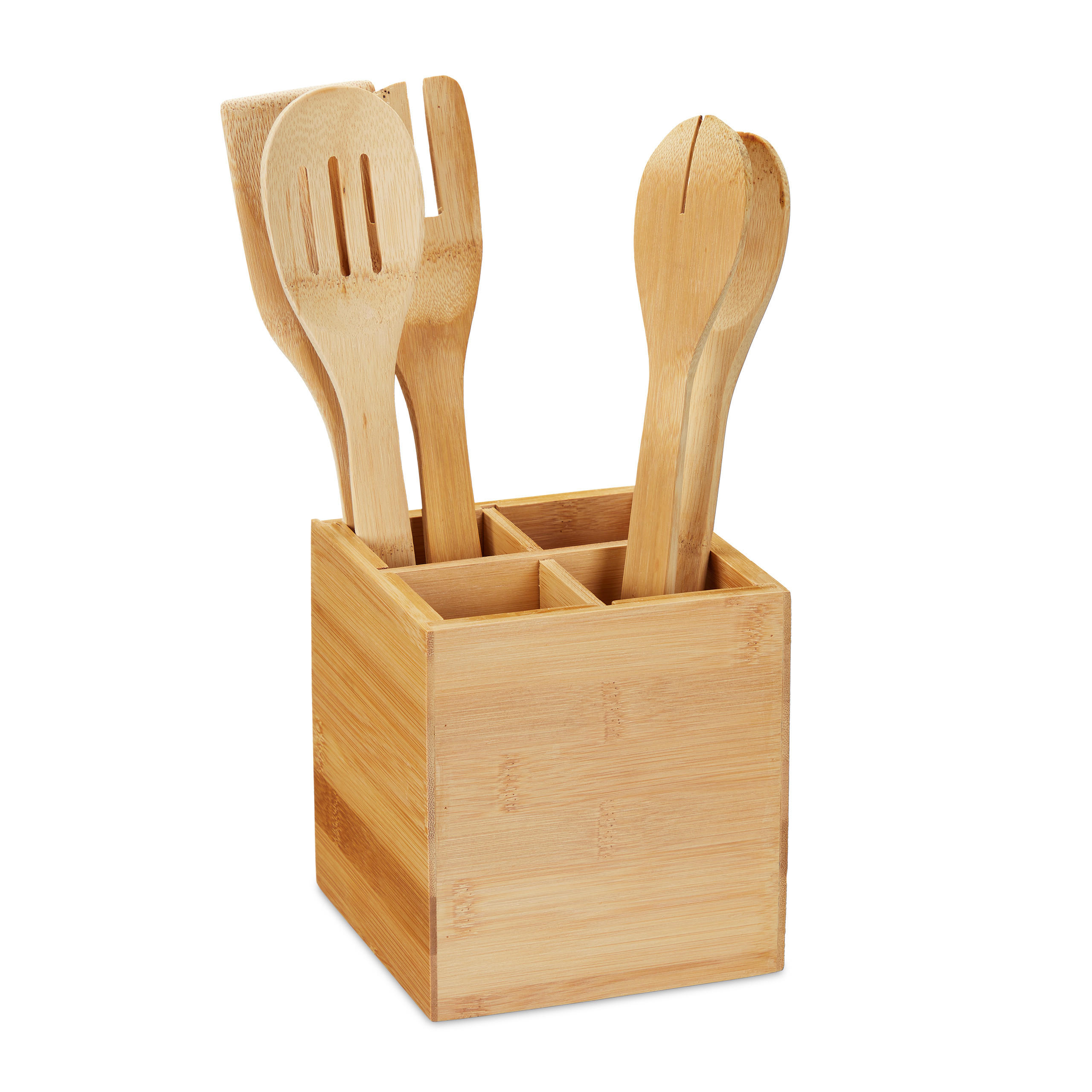 SUPORT TACÂMURI natural bambus 4 compartimente 14,5x13,5x13,5 cm