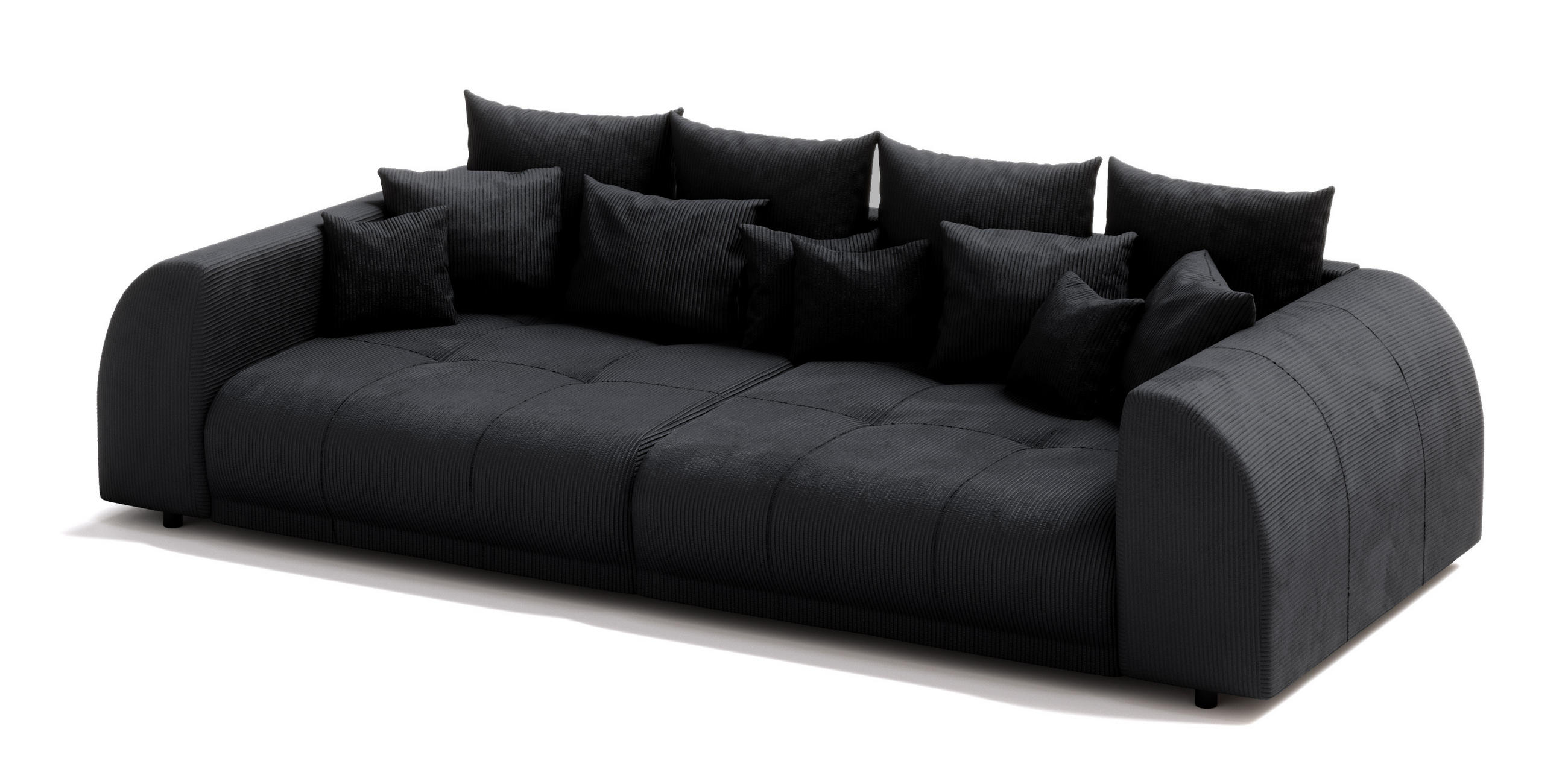BIGSOFA Levana 5 Sitzer Schwarz Cord-Stoff - Schwarz, Holz/Kunststoff (310/86/135cm) - S-Style Möbel
