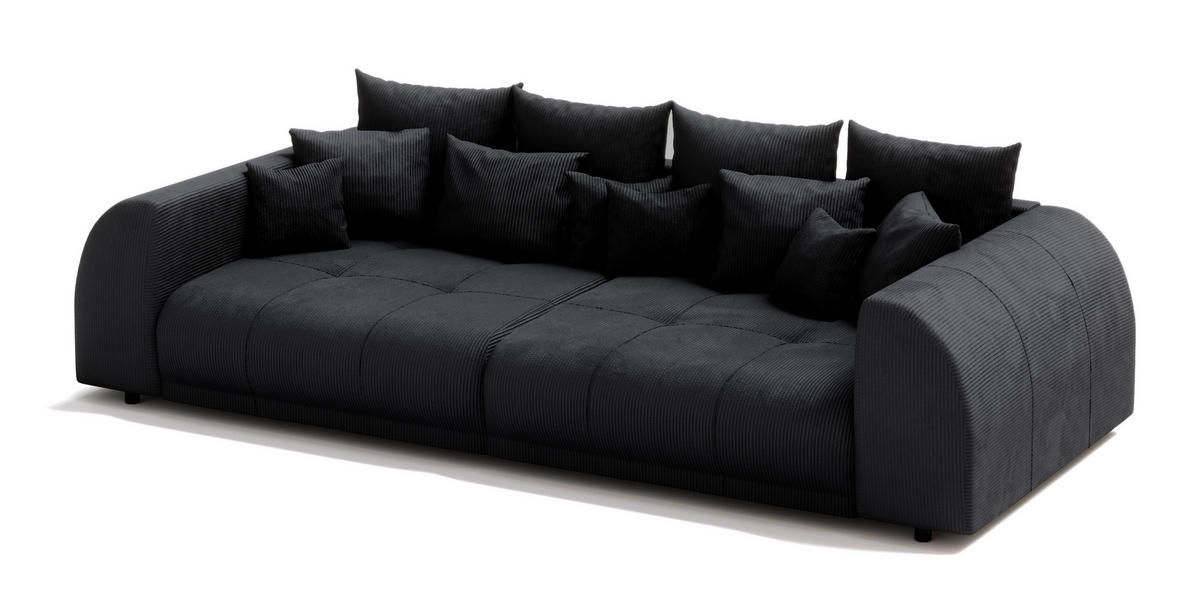 BIGSOFA Levana 5 Sitzer Schwarz Cord-Stoff - Schwarz, Holz/Kunststoff (310/86/135cm) - S-Style Möbel