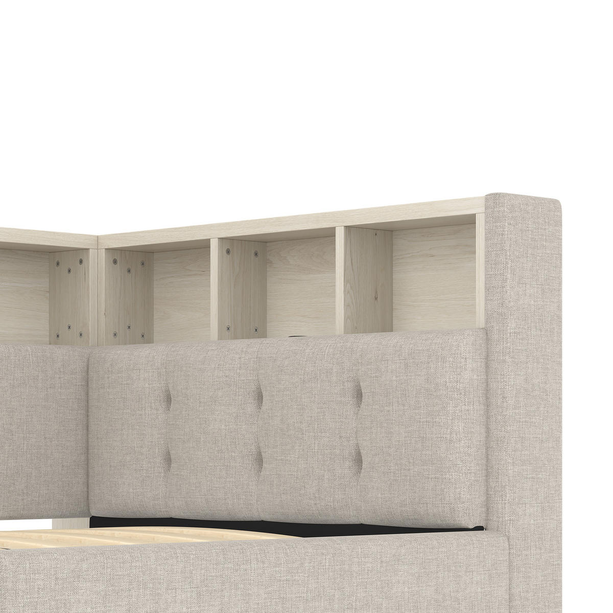 STAURAUMBETT 90/200 cm DE-04951, mit LED und Hydraulik in Beige - Beige, Holzwerkstoff (90/200cm) - ComfortXL