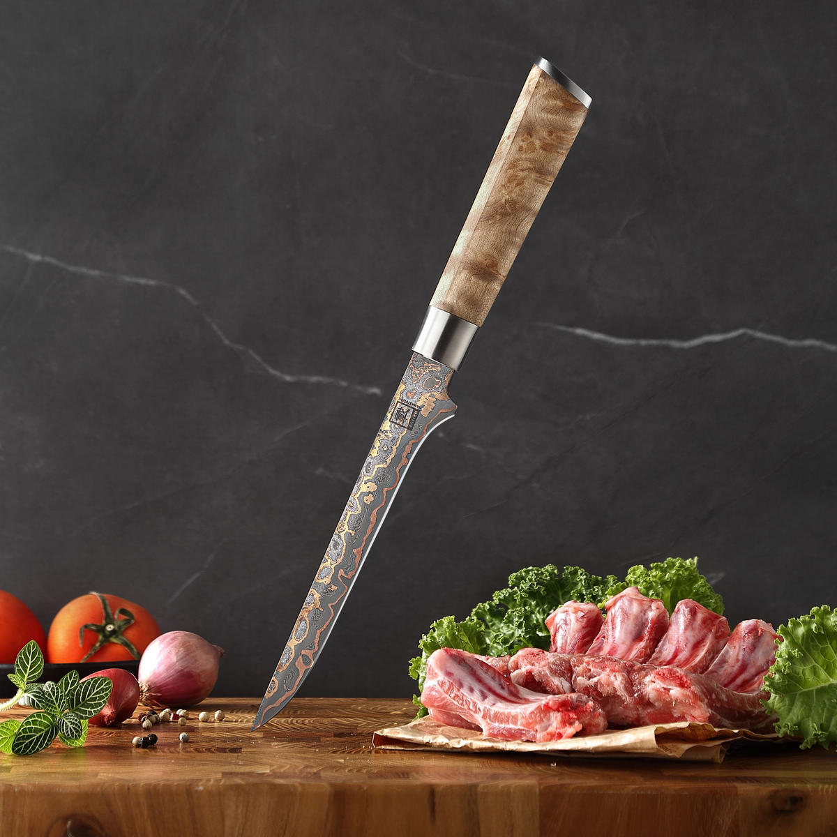 AUSBEINMESSER 18 cm - Ahornfarben, Holz/Metall (31cm) - Zayiko