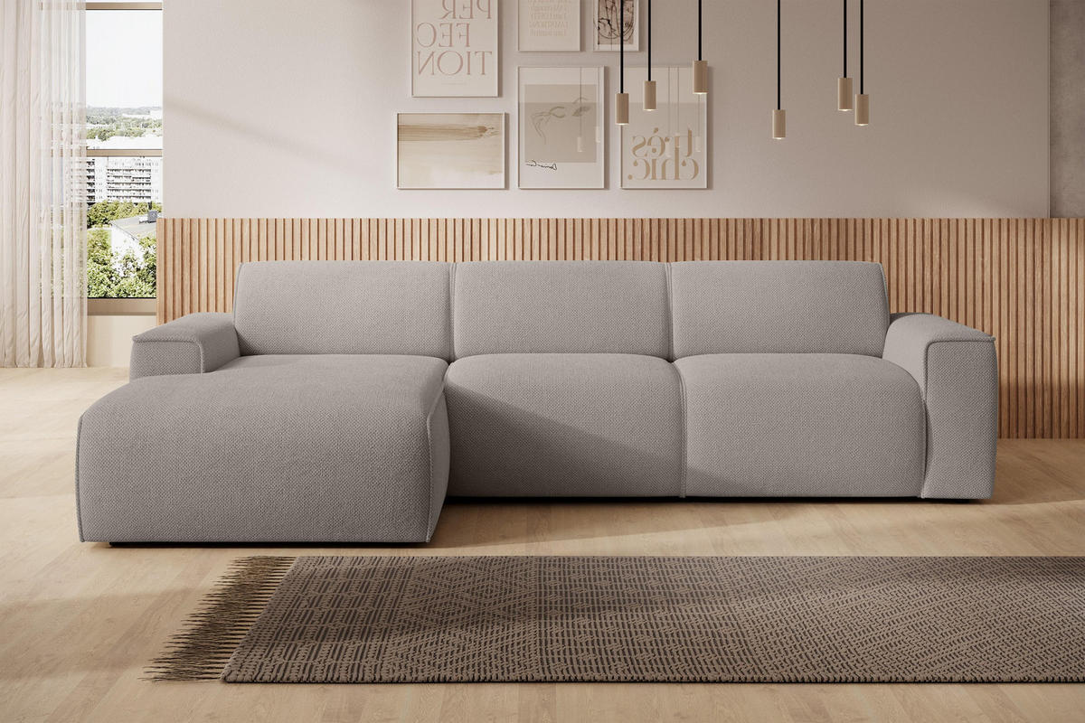ECKSOFA L Form Didim mini Beige 310/165/78 cm – stilvolle kleine Eckcouch L - Beige/Schwarz, Kunststoff/Textil (165/310cm) - AX Living