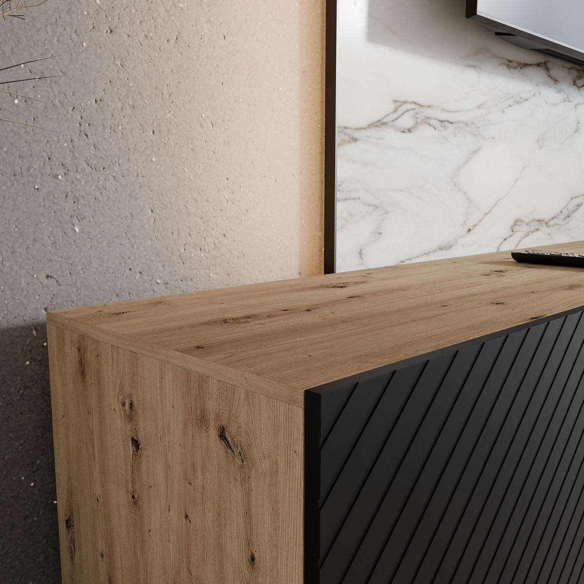 LOWBOARD CAVA 300/41/40 cm, Hängender TV-Schrank Eiche Artisan - Schwarz/Eiche Artisan, Holzwerkstoff (300/41/40cm) - MASSENO