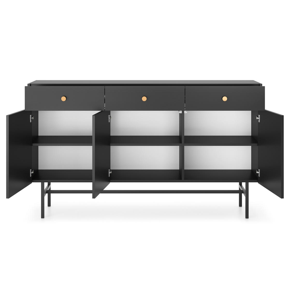 KOMMODE Dalia mit 3 Türen und 3 Schubladen, 104 cm, Schwarz - Schwarz, Holzwerkstoff/Metall (155/84/39cm) - Beautysofa