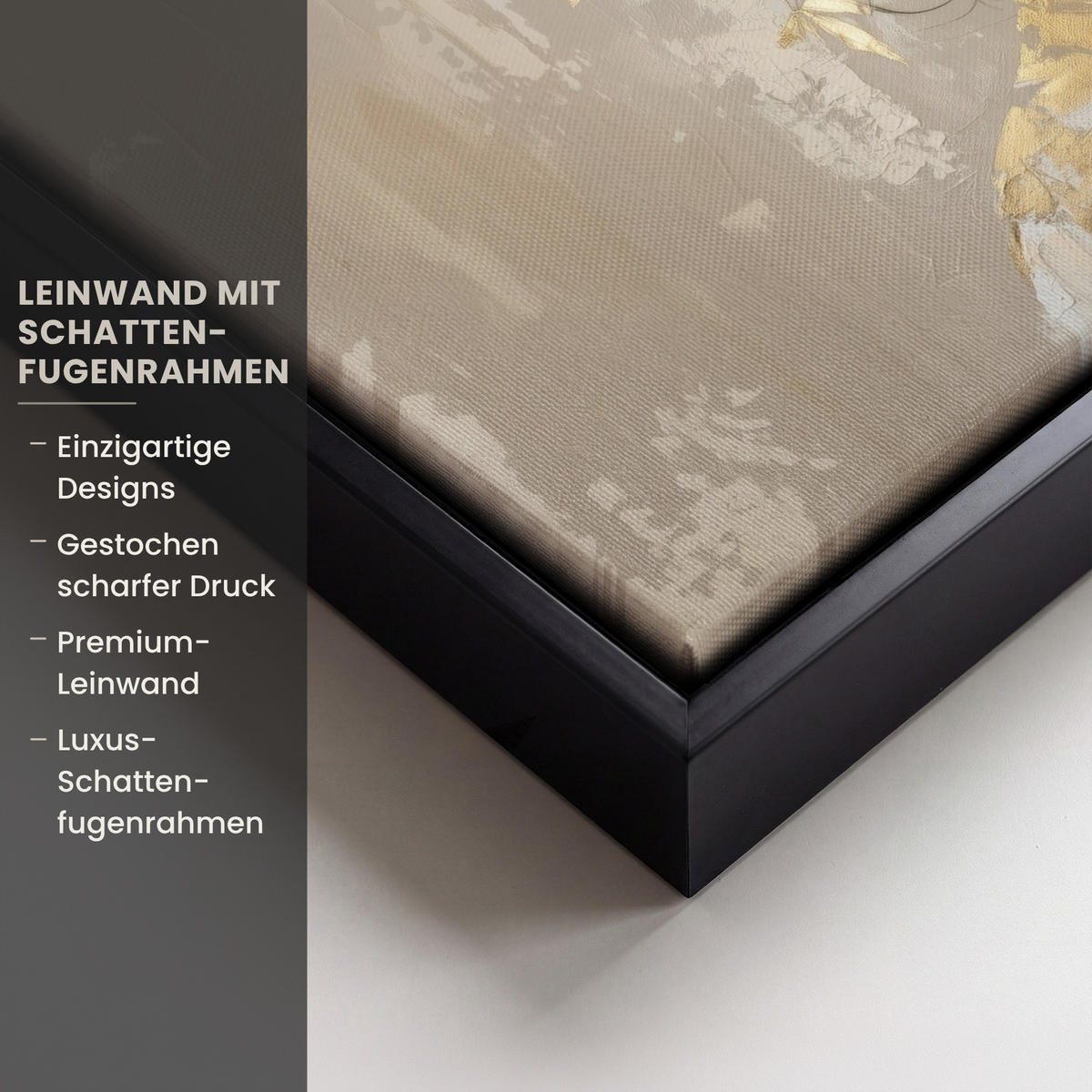 LEINWAND Bilder mit Rahmen - Gesicht - Frau - Blätter - Gold - 30x20 - Beige, Textil (30/20cm) - MuchoWow