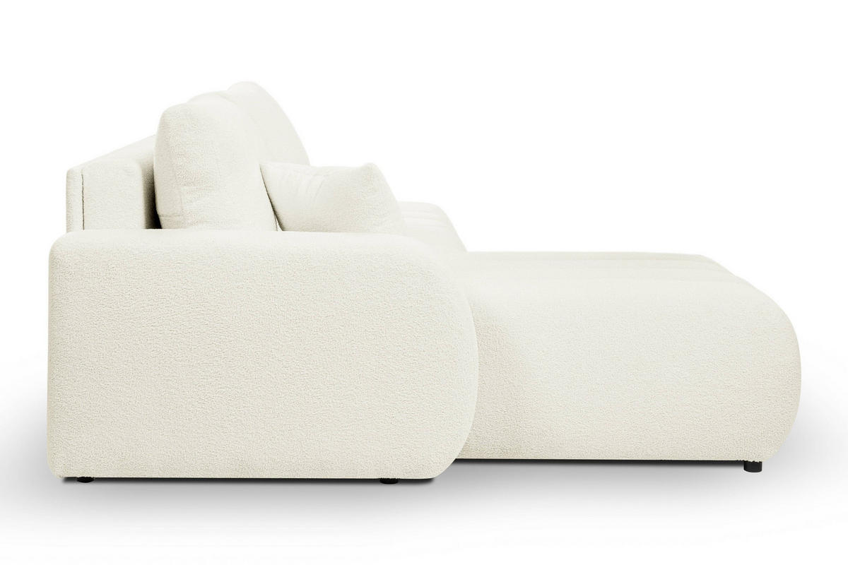 ECKSOFA GIOIA L-S Creme Boucle-Stoff mit Schlaffunktion - Creme, Holz (276/176cm) - MASSENO