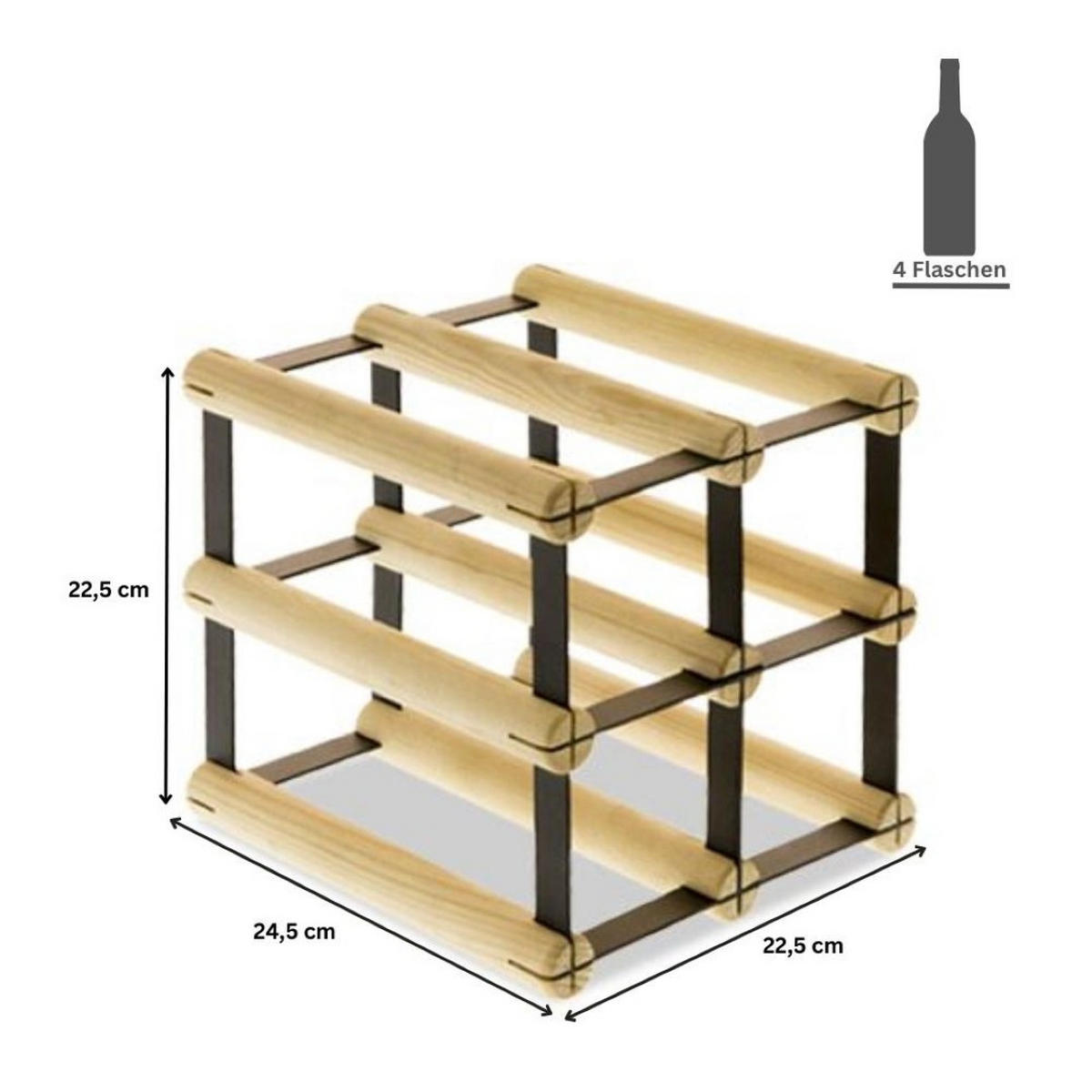 WEINREGAL Vinotega Mod Metal 22,5x22,5x24,5 cm 2x2 Flaschen Massives Kiefernholz Natur - Naturfarben, Holz (22.5/22.5/24.5cm) - PROREGAL