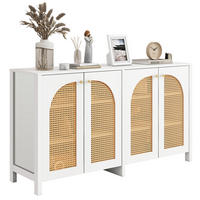 SIDEBOARD in Weiß mit 4 Türen aus Kunst-Rattan und verstellbaren Regalböden,145/40/80 cm - Weiß, Holzwerkstoff (145/40/80cm) - Flora Grace