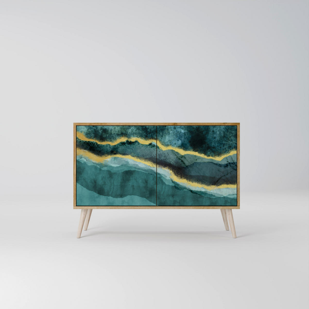 SIDEBOARD GOLDRUSH ODYSSEY, Eicheneffekt, 111x42x77,5 cm, 2 Türen - Eichefarben/Buchefarben, Holzwerkstoff/Buchenholz (111/77.5/42cm) - SpaceRebels